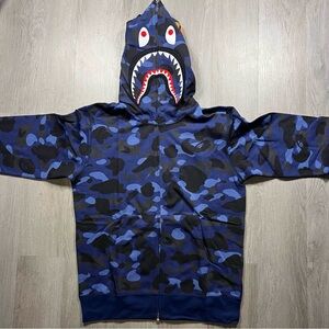 Men's Blue Camo Shark-Print Lightweight Bape Zipup